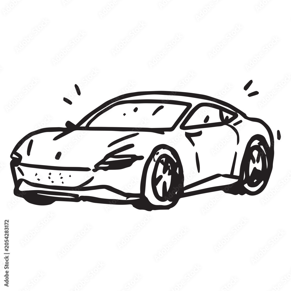 Naklejka premium Modern Sports Car Vector Illustration Hand Drawn Supercar Doodle Icon Race Car Line Art Graphic
