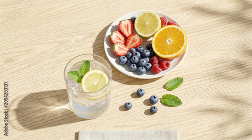 Healthy Breakfast Spread with Fresh Fruits and Juice
