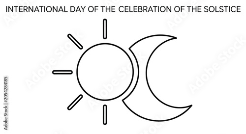 Fotografie sun and crescent moon line drawing with solstice text high quality