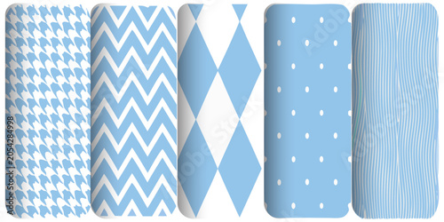 Light blue baby shower seamless patterns background vector bundle.