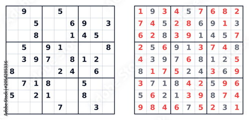 Sudoku puzzle 9x9 medium for adults printable with answers A4