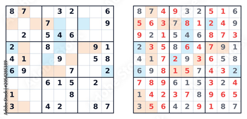 Tableau sur toile Sudoku puzzle 9x9 medium level for adults printable with answers A4