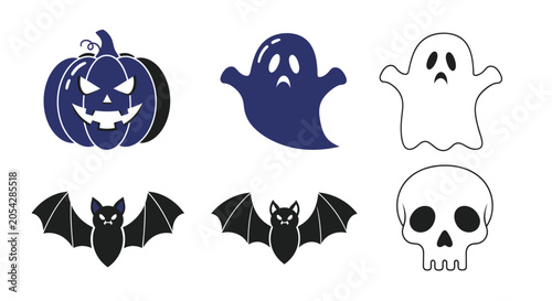 Foto Halloween icons including pumpkin ghost.