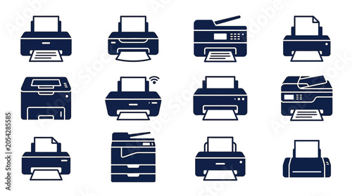 Fényképezés A collection of various printer and multifunction device icons in a minimalist style