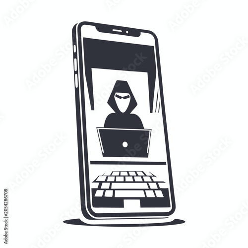 Data Breach Concept: Anonymous Hacker Silhouette Exploiting Smartphone Vulnerability