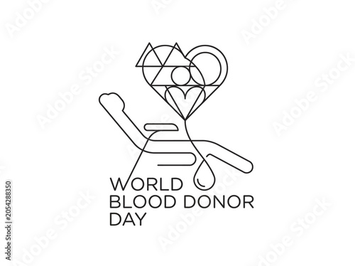 World blood donor day illustration showing person sitting on chair for blood drawing medical procedure.
