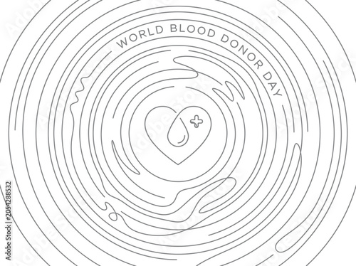 World blood donor day background with concentric circular lines and heart shape logo in soft colors.