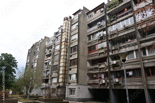 Obraz na płótnie Yugoslav Brutalist Architecture and Concrete Playground in New Belgrade