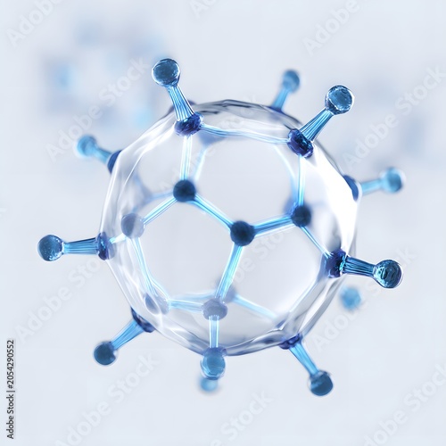 Adenovirus displayed in a glass-like style showing its structure and details