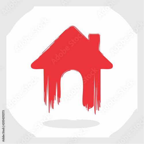 Red house icon with brush stroke effect