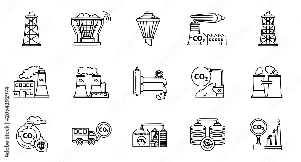 Εκτύπωση καμβά Carbon sequestration and industrial gas capture technology icons showcasing filt