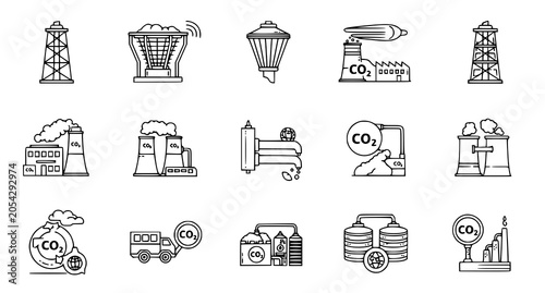 Tableau sur toile Carbon sequestration and industrial gas capture technology icons showcasing filt