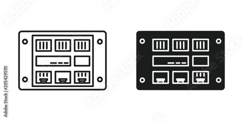Canvas-taulu Network switch panel with RJ45 ports in clean white and black line art for conne