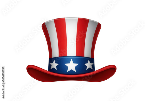Patriotic uncle sam hat with stars and stripes isolated on transparent background