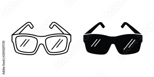 Two pairs of sunglasses one outline and one solid black on a white background