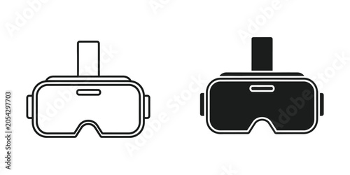 Virtual Reality Headset icon in outline and filled styles on white background for digital immersion concepts