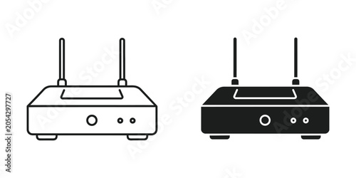 Wireless router icon in line art and solid fill on white background symbolizing connectivity and modern technology