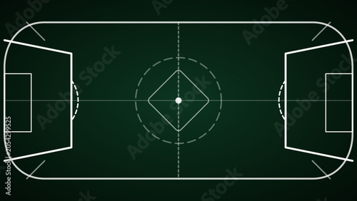Detailed Soccer Field Diagram with White Lines on Dark Green Background