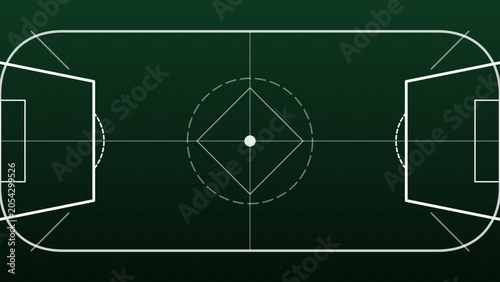 Detailed Soccer Field Diagram with White Lines on Dark Green Background