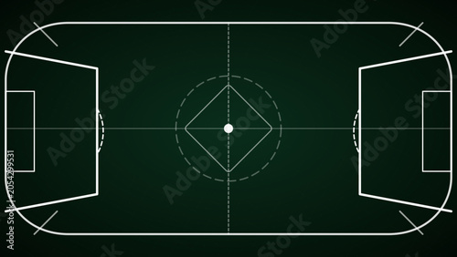 Detailed Soccer Field Diagram with White Lines on Dark Green Background