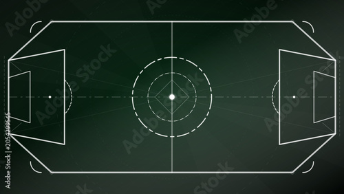 Futuristic Soccer Field Design with White Lines on Dark Green Background