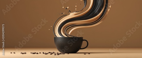 Coffee Culture abstract coffee aroma swirling above ceramic cup, artistic minimal composition, sophisticated branding design 