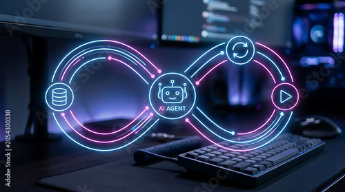 Ai agent workflow streamlines tasks on a computer keyboard