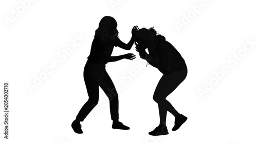 Obraz na plátně Two people fighting in silhouette style
