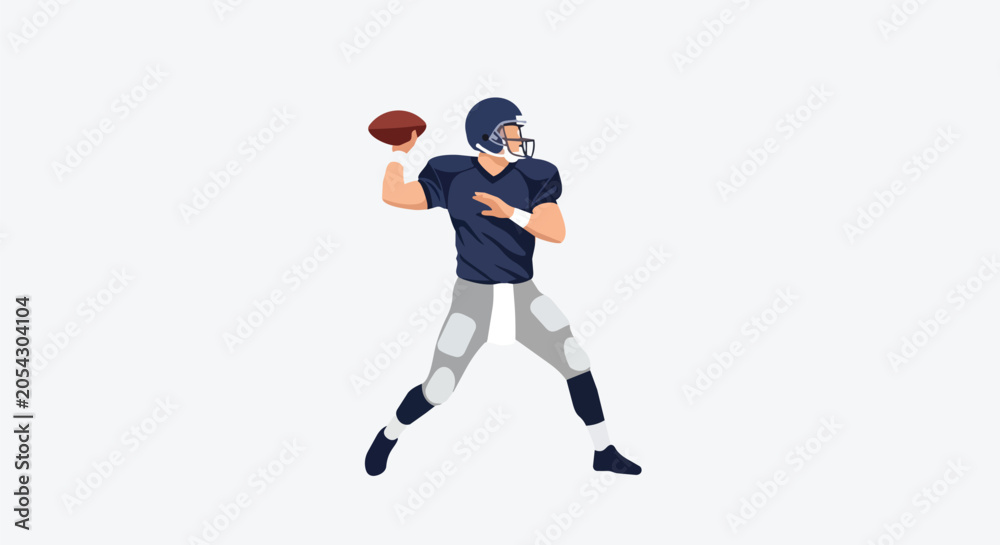 Fototapeta premium American Football Quarterback Throwing a Ball Professional Player in Uniform Illustration
