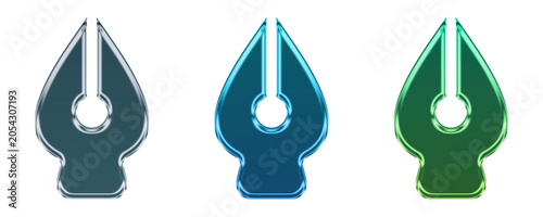 Obraz na płótnie Set of three metallic fountain pen nib icons isolated on transparent background