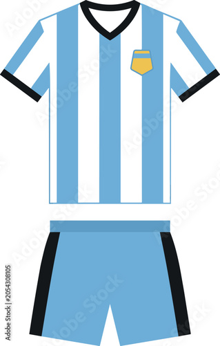 Foto Argentina Football Kit Vector Illustration with Blue and White Striped Jersey Sh