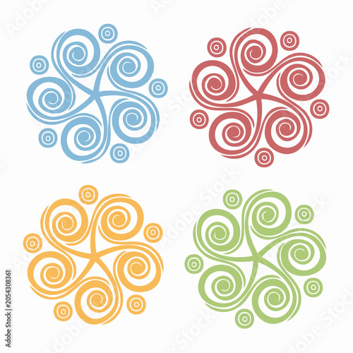 Four Celtic Triskele Symbols in Different Colors