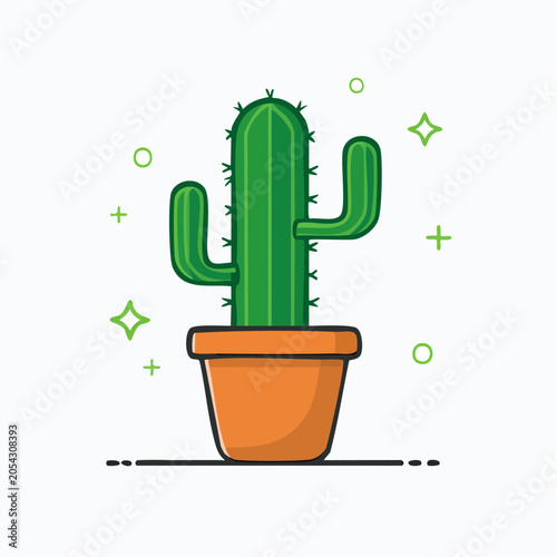 Green Saguaro Cactus in Orange Pot with Decorative Elements