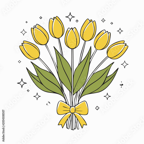 Yellow Tulips Bouquet with Yellow Bow and Sparkles