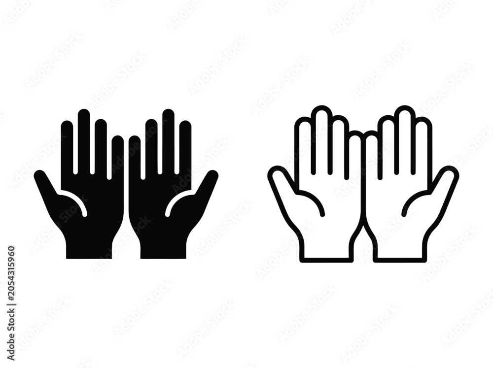 Obraz premium Black and white hand icons with palms facing forward Vector