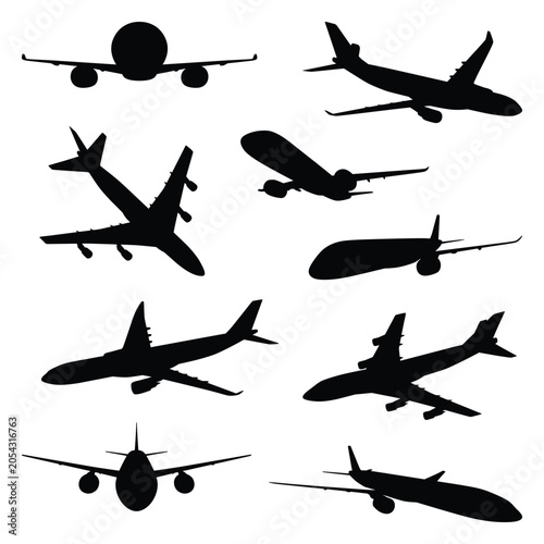 Vector collection set of passenger airliner silhouettes.