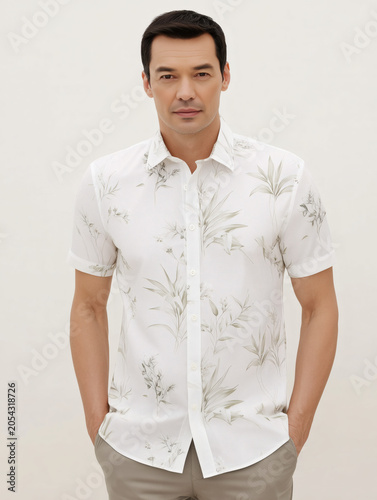 Hombre con camisa de flores