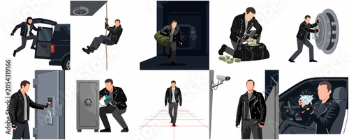 Tableau sur toile Professional burglar jumping from a getaway van after a successful heist
