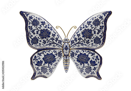 Decorative Butterfly Ornament with Floral Pattern on white background , Isolated on Transparent Background, PNG, Generative AI