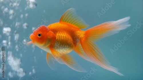 Orange goldfish swims toward the camera in an aquarium, mp4 video. AI