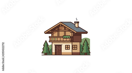 Minimalist Illustration of a Cozy Alpine Chalet House