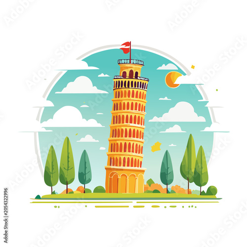 Leaning Tower Illustration in Flat Design