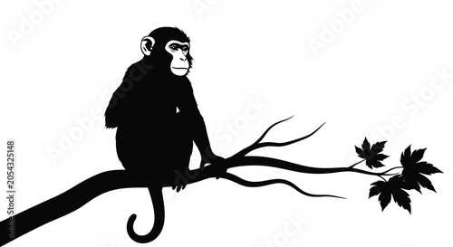 Fotografi Monkey perched on a branch black and white silhouette primate mammal animal