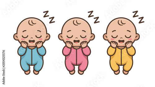Obraz na płótnie Three cartoon babies sleeping peacefully with zzz symbols above their heads Vect