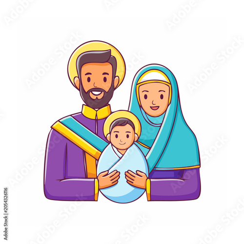 Flat cartoon family portrait hugging