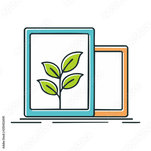 Flat design picture frame with leaf