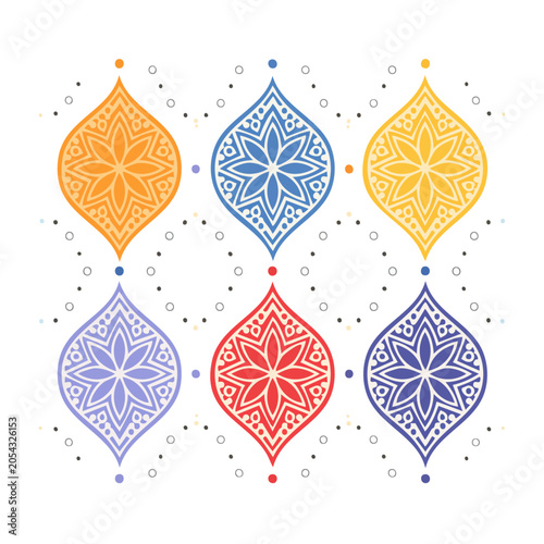 Geometric mandala pattern set in flat colors