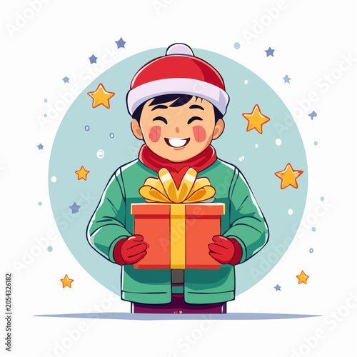 Joyful Child Holding a Christmas Gift