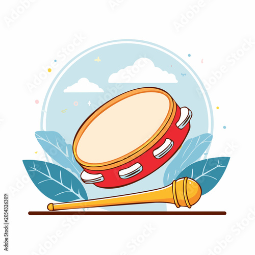 Tambourine and Drumstick Illustration