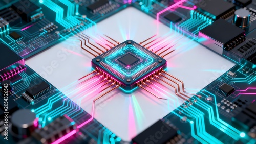 Circuit board with glowing chip